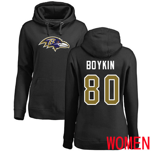 Baltimore Ravens Black Women Miles Boykin Name and Number Logo NFL Football #80 Pullover Hoodie Sweatshirt